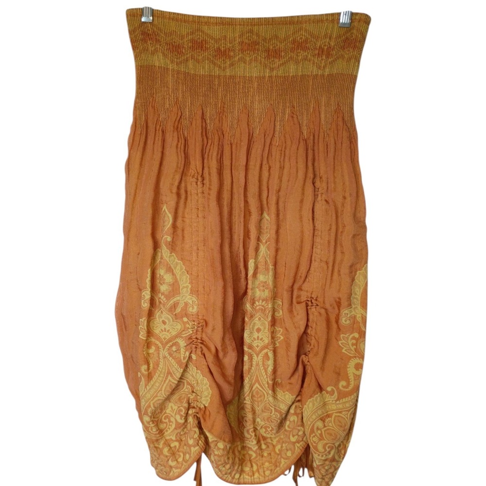 Lapis India Convertible Silk Skirt Strapless Dress Smocked Ruched Bubble Hem S